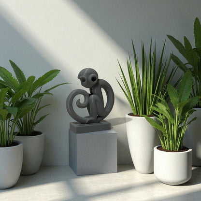 Modern artistic monkey statue with a unique abstract design, 3D printed in eco-friendly material, ideal for home decor or as a gift for animal and art lovers.