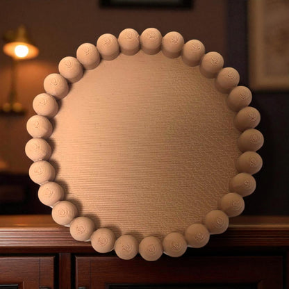 3D printed macaron-style jar with a rounded lid and ribbed cookie-like sides, shown in brown and pink colors, used for vanity or bathroom storage.