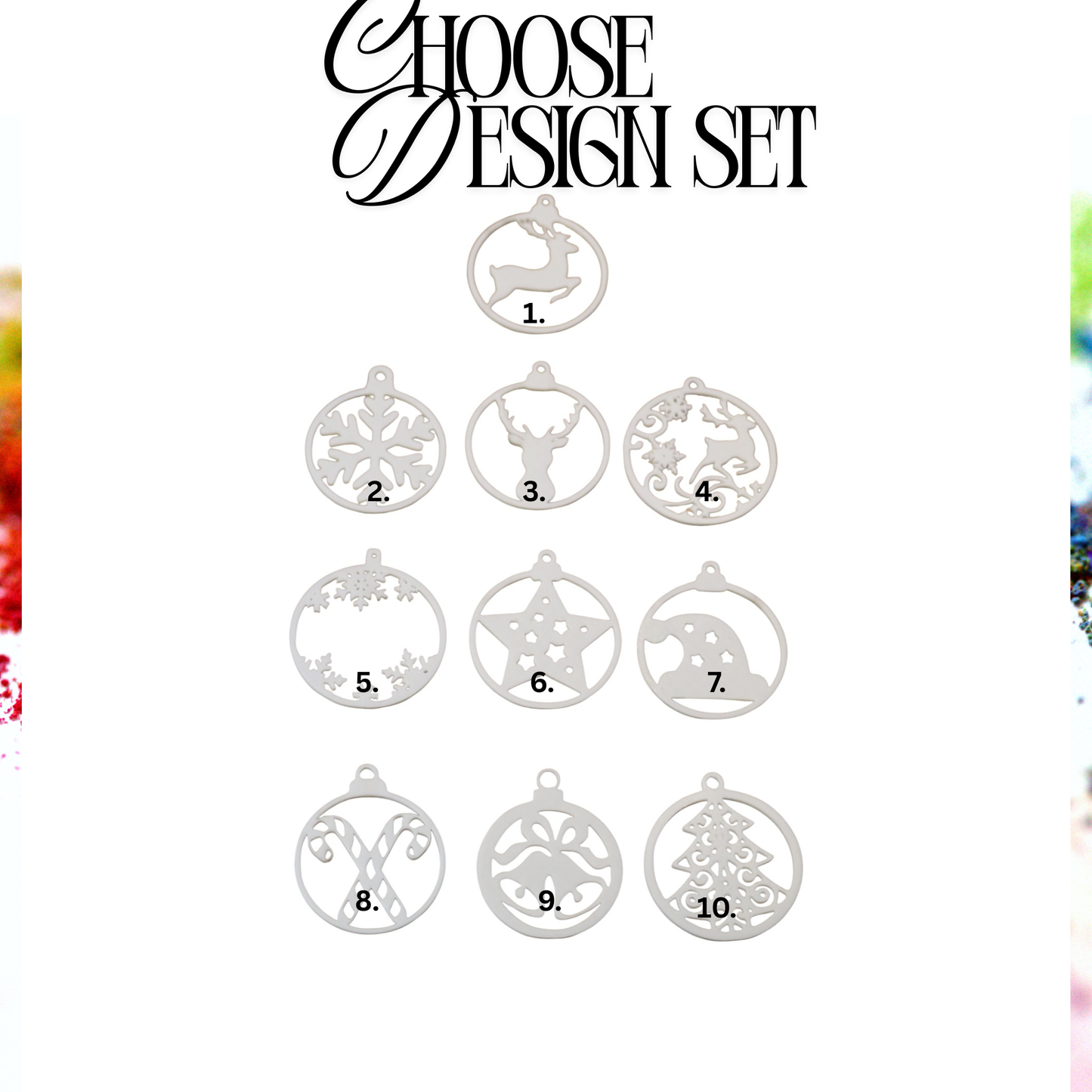 custom christmas tree ornaments , set of 4, 6, or 10 | 10 designs & colour options | modern holiday decorations | reindeer, star, snowflake, tree