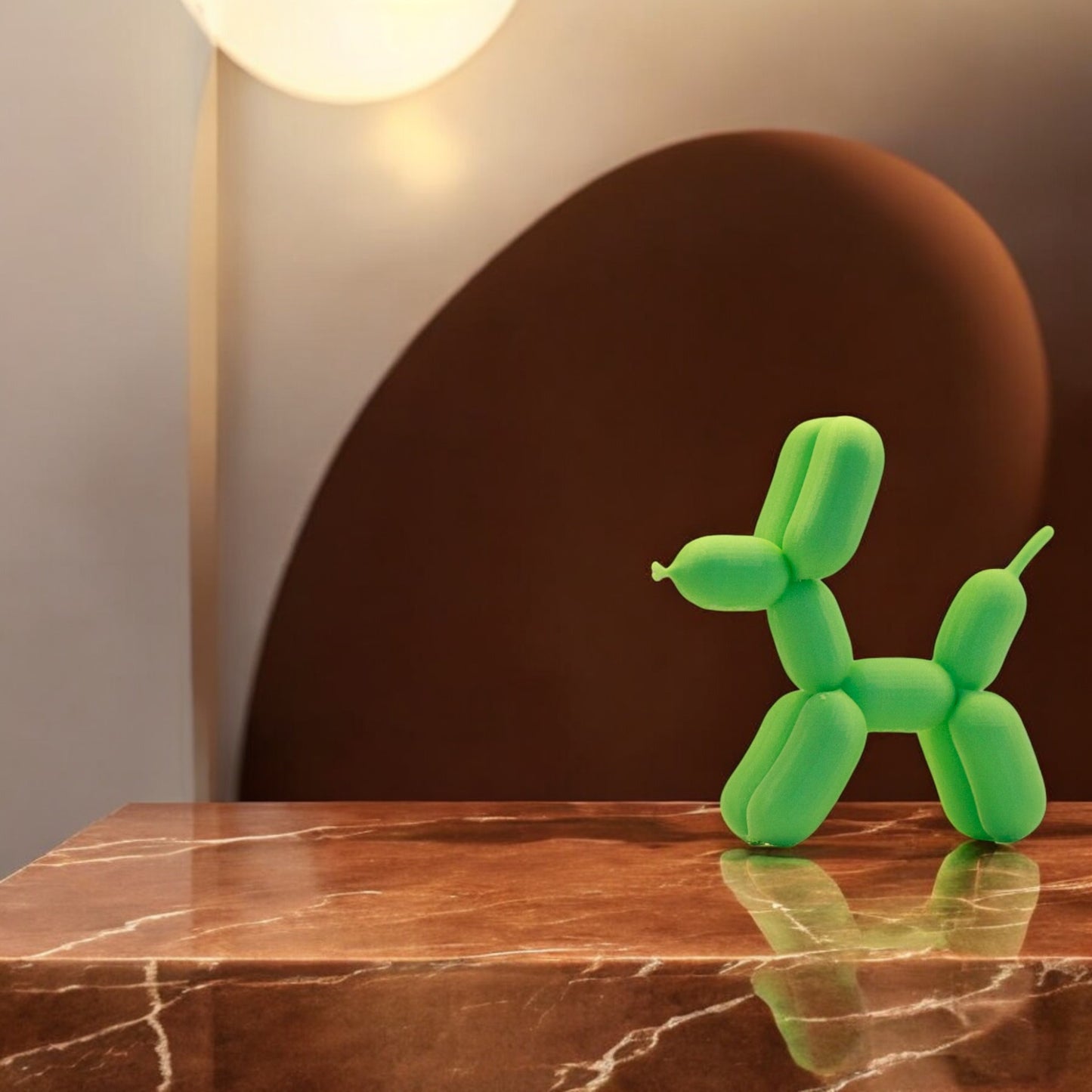 3d-printed figurine resembling a playful dog made from balloons, available in three different sizes. perfect for home decor, kids' rooms, or as a unique gift for dog lovers.