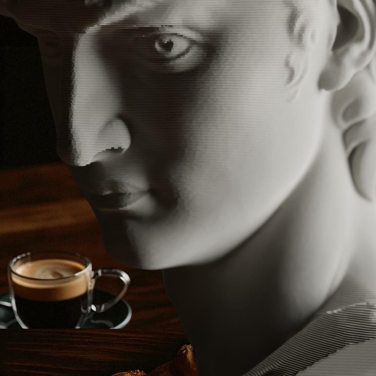 3d printed male bust egg cup in classical sculpture style, featuring a hollowed head holding a boiled egg. unique breakfast decor piece in white pla, perfect for easter table settings or artistic kitchen gifts.