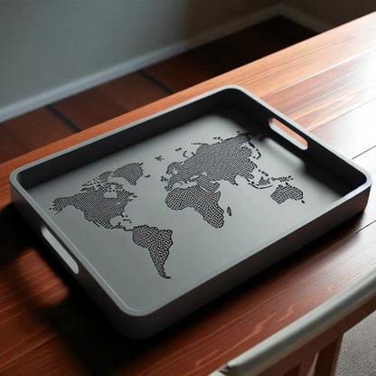World Tray Modern Designer Tray with 3D Relief of Continents Unique Decorative Tray for Home or Office