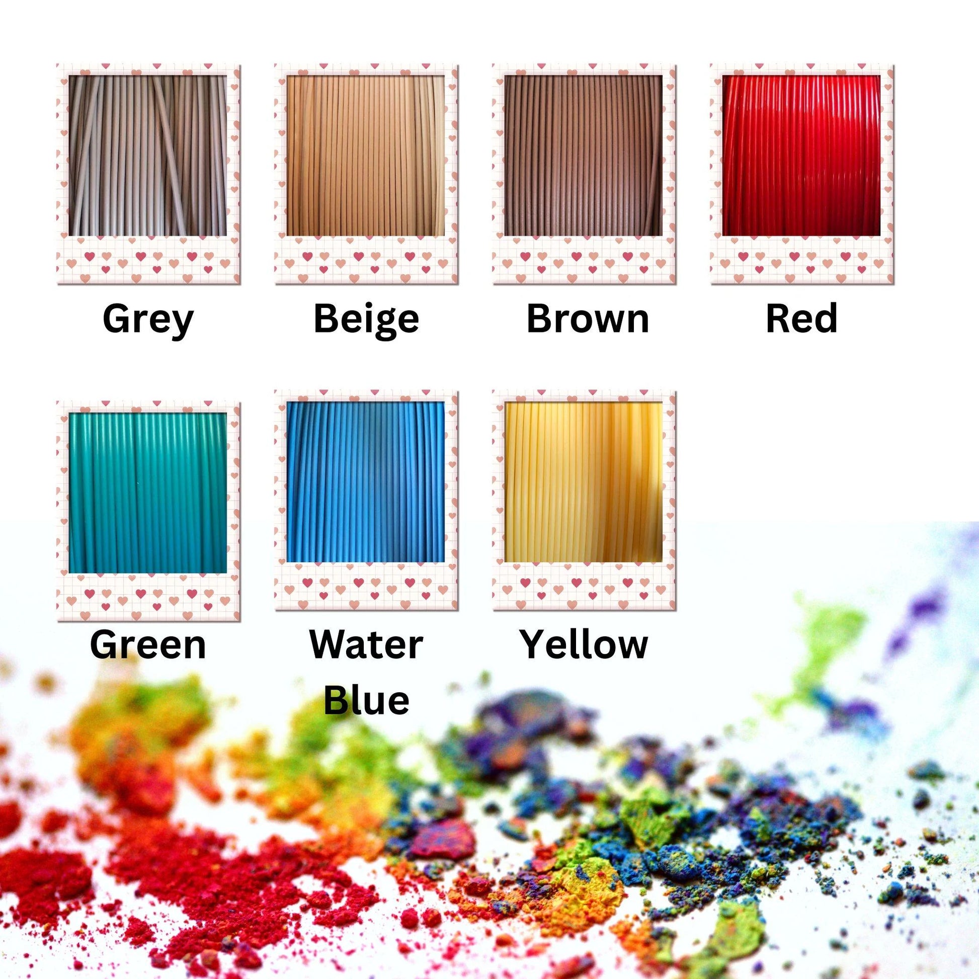 Color swatches of various colors with corresponding labels on a white background.