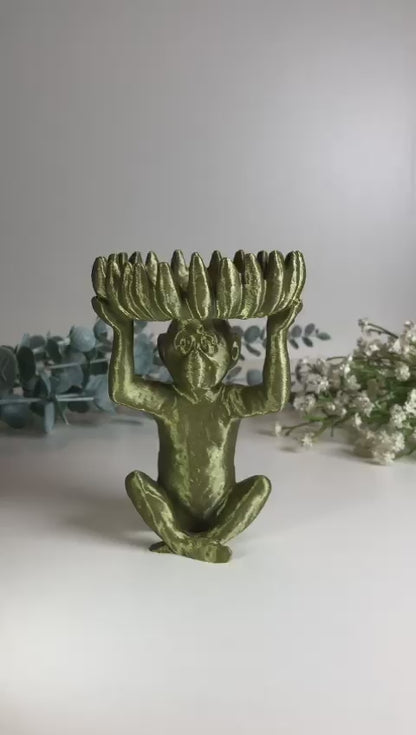 Banana Grove Guardian Elegant Monkey Statuette with Banana Bowl Unique Decorative Sculpture for Home and Office
